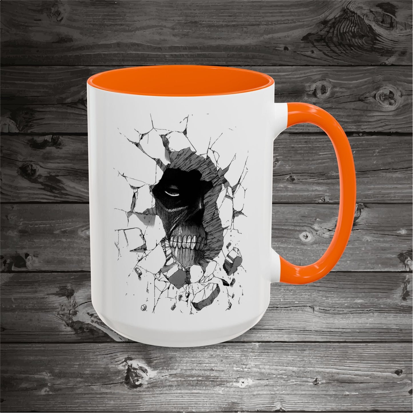 Titan In The Wall Coffee Mugs 11oz/15oz Ceramic with the design on both sides.