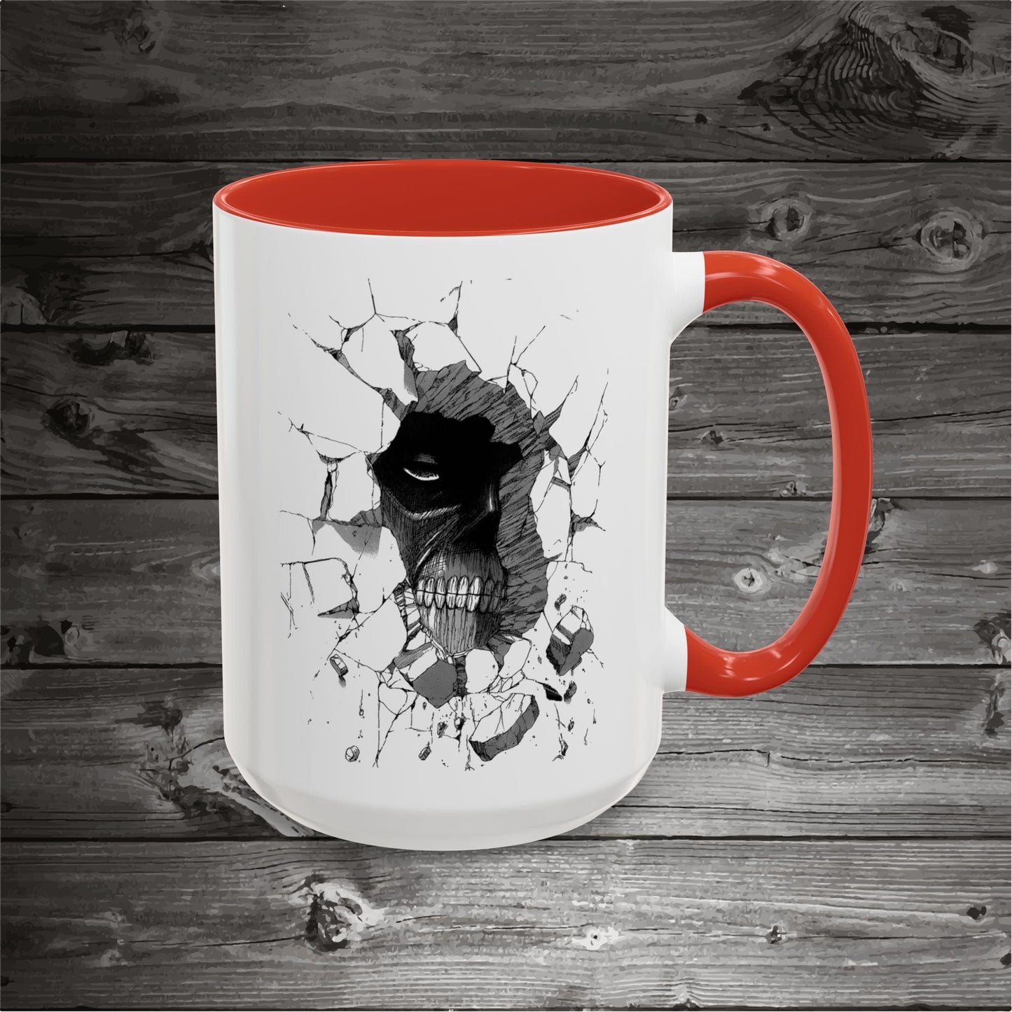 Titan In The Wall Coffee Mugs 11oz/15oz Ceramic with the design on both sides.