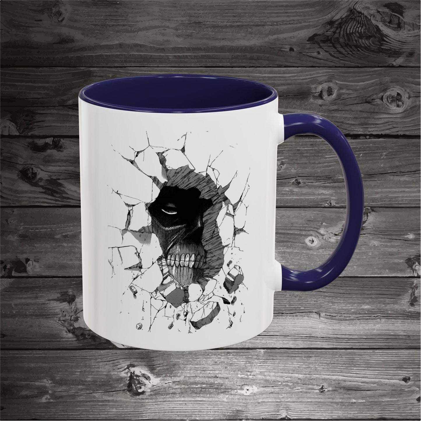 Titan In The Wall Coffee Mugs 11oz/15oz Ceramic with the design on both sides.