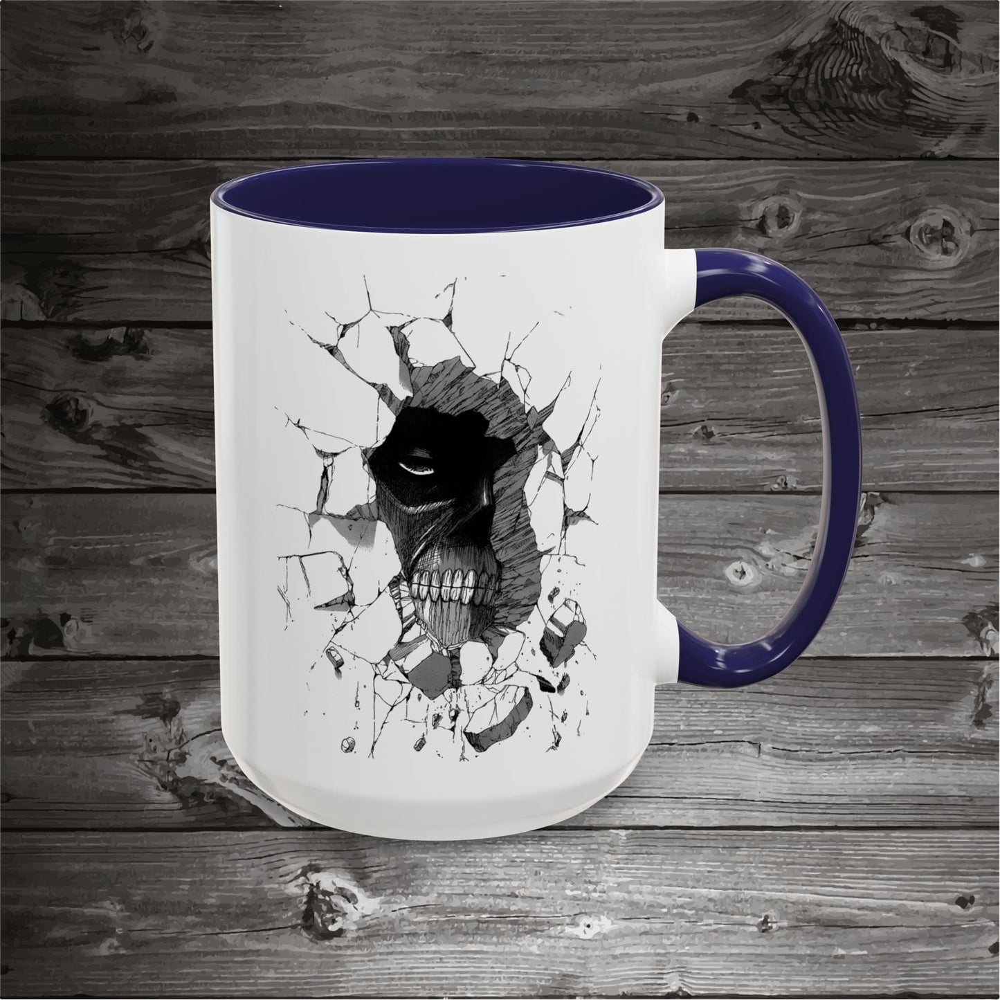 Titan In The Wall Coffee Mugs 11oz/15oz Ceramic with the design on both sides.