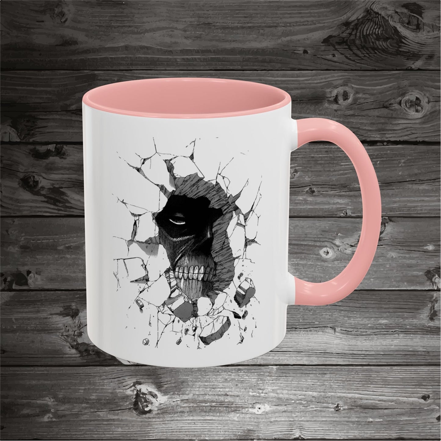Titan In The Wall Coffee Mugs 11oz/15oz Ceramic with the design on both sides.
