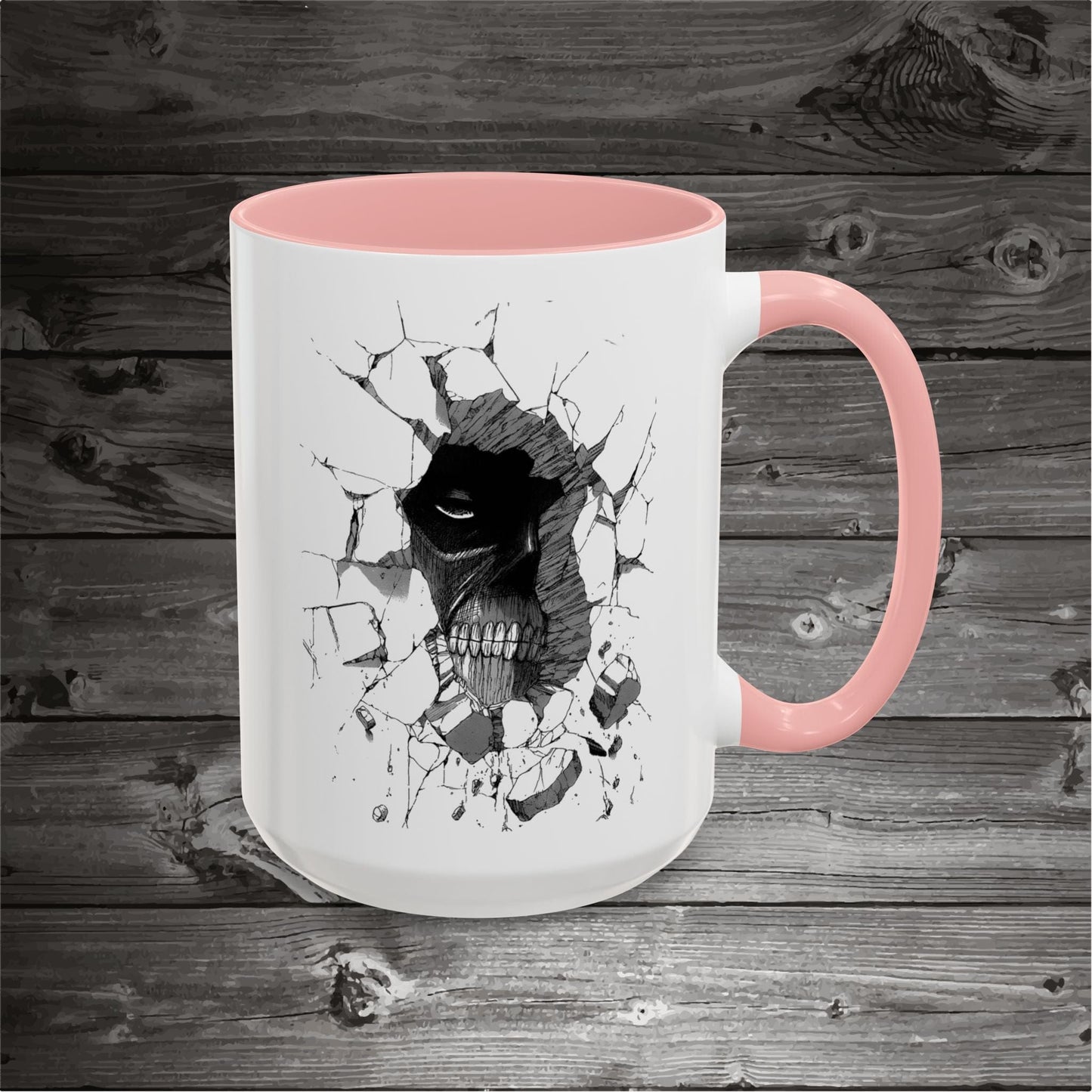 Titan In The Wall Coffee Mugs 11oz/15oz Ceramic with the design on both sides.