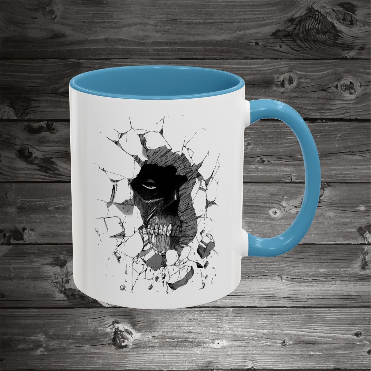 Titan In The Wall Coffee Mugs 11oz/15oz Ceramic with the design on both sides.