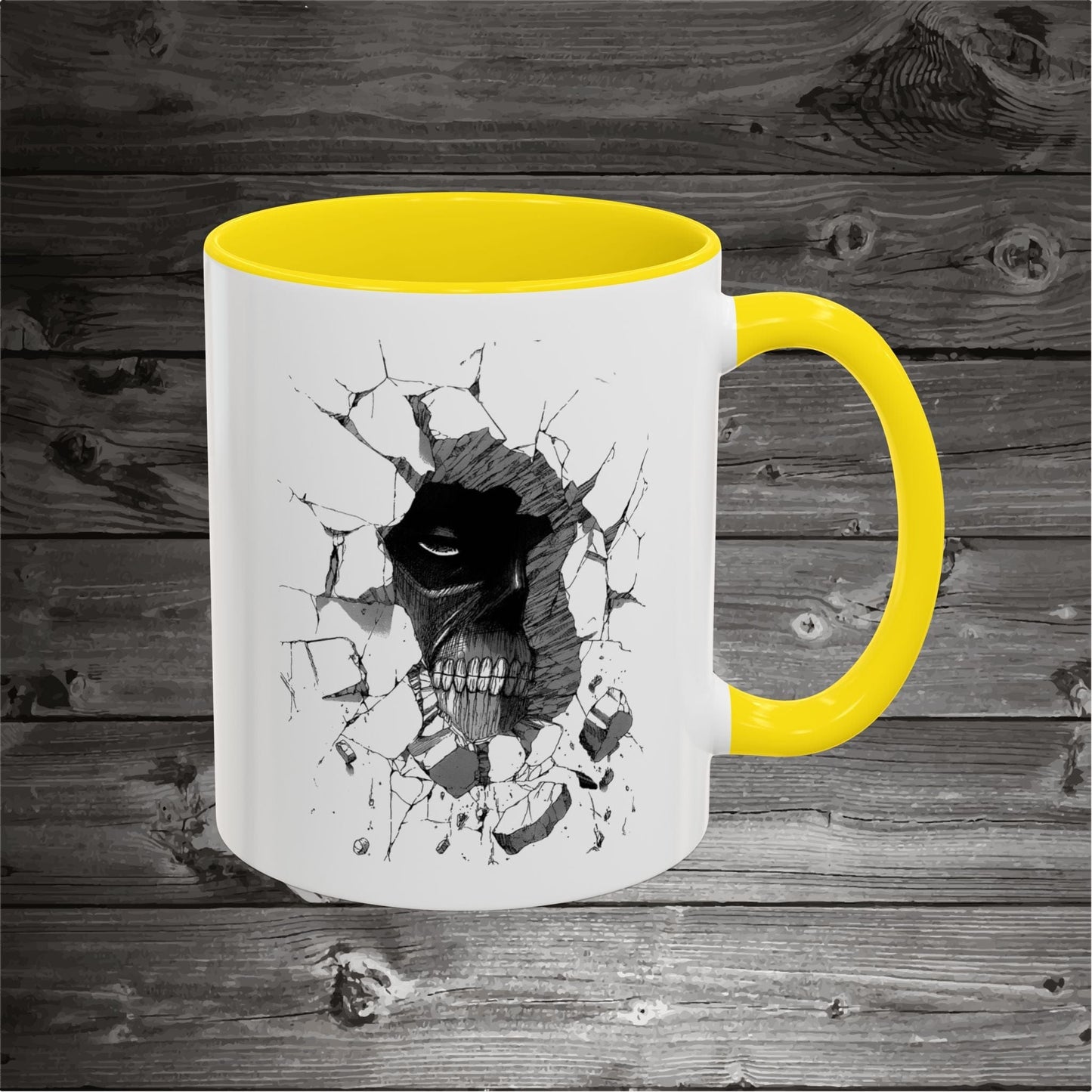 Titan In The Wall Coffee Mugs 11oz/15oz Ceramic with the design on both sides.