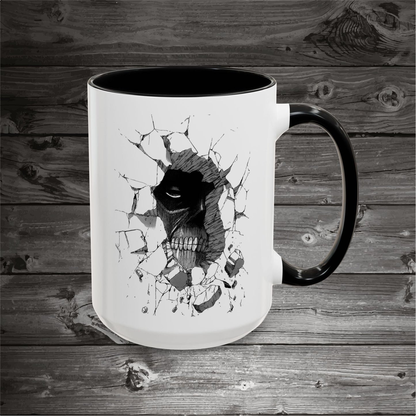 Titan In The Wall Coffee Mugs 11oz/15oz Ceramic with the design on both sides.