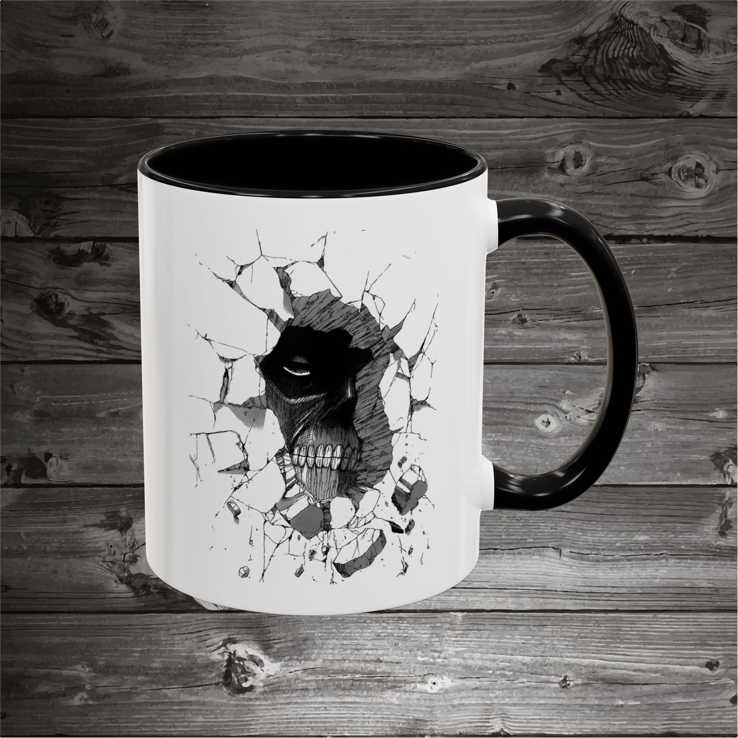 Titan In The Wall Coffee Mugs 11oz/15oz Ceramic with the design on both sides.
