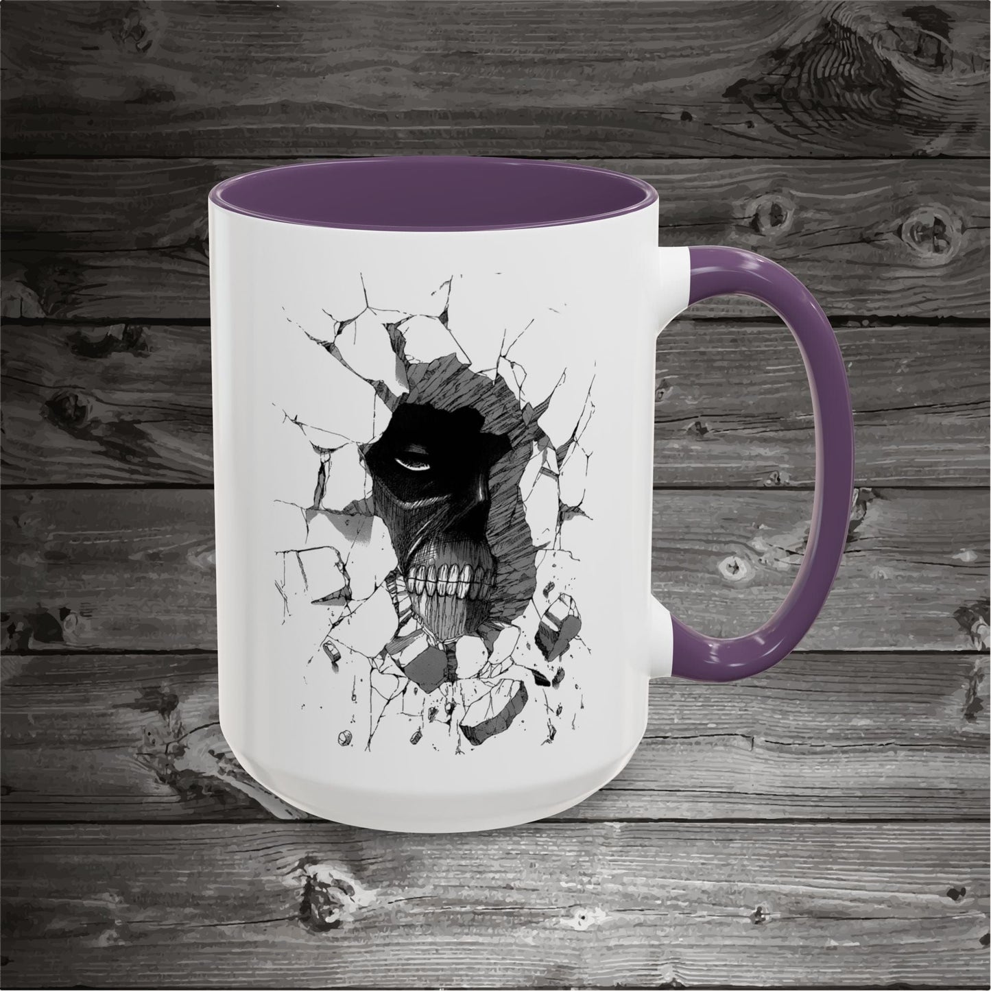 Titan In The Wall Coffee Mugs 11oz/15oz Ceramic with the design on both sides.