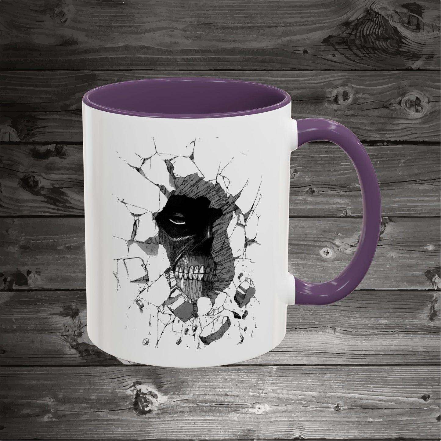 Titan In The Wall Coffee Mugs 11oz/15oz Ceramic with the design on both sides.
