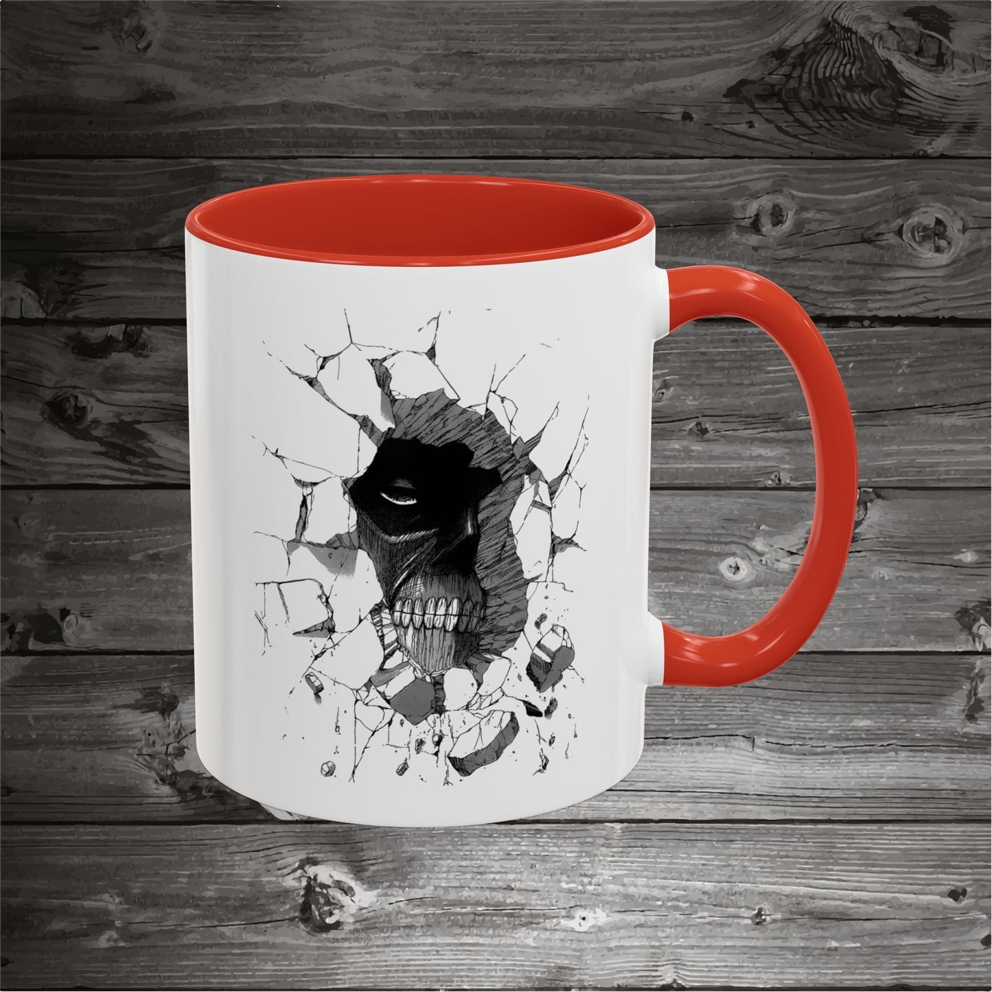 Titan In The Wall Coffee Mugs 11oz/15oz Ceramic with the design on both sides.