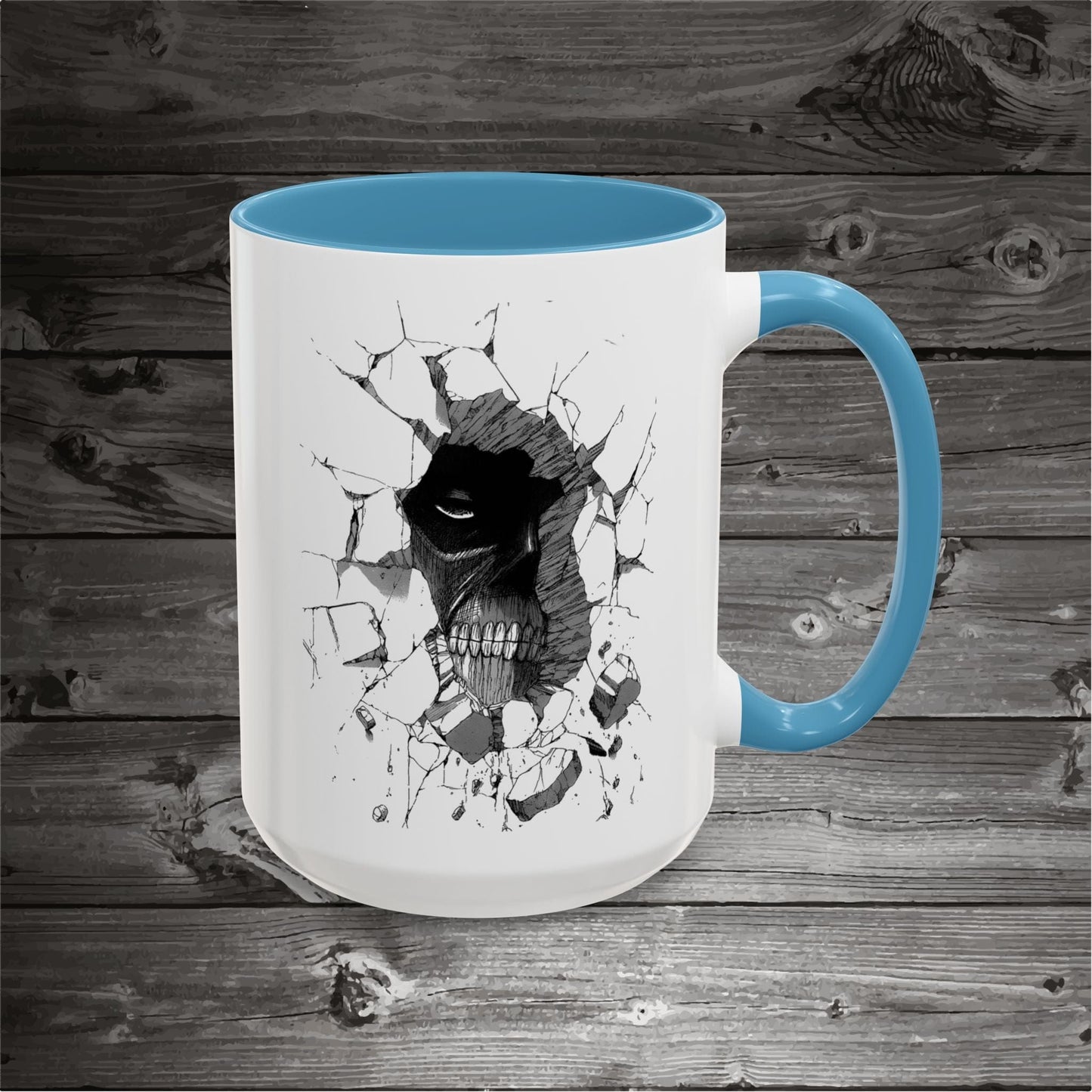 Titan In The Wall Coffee Mugs 11oz/15oz Ceramic with the design on both sides.